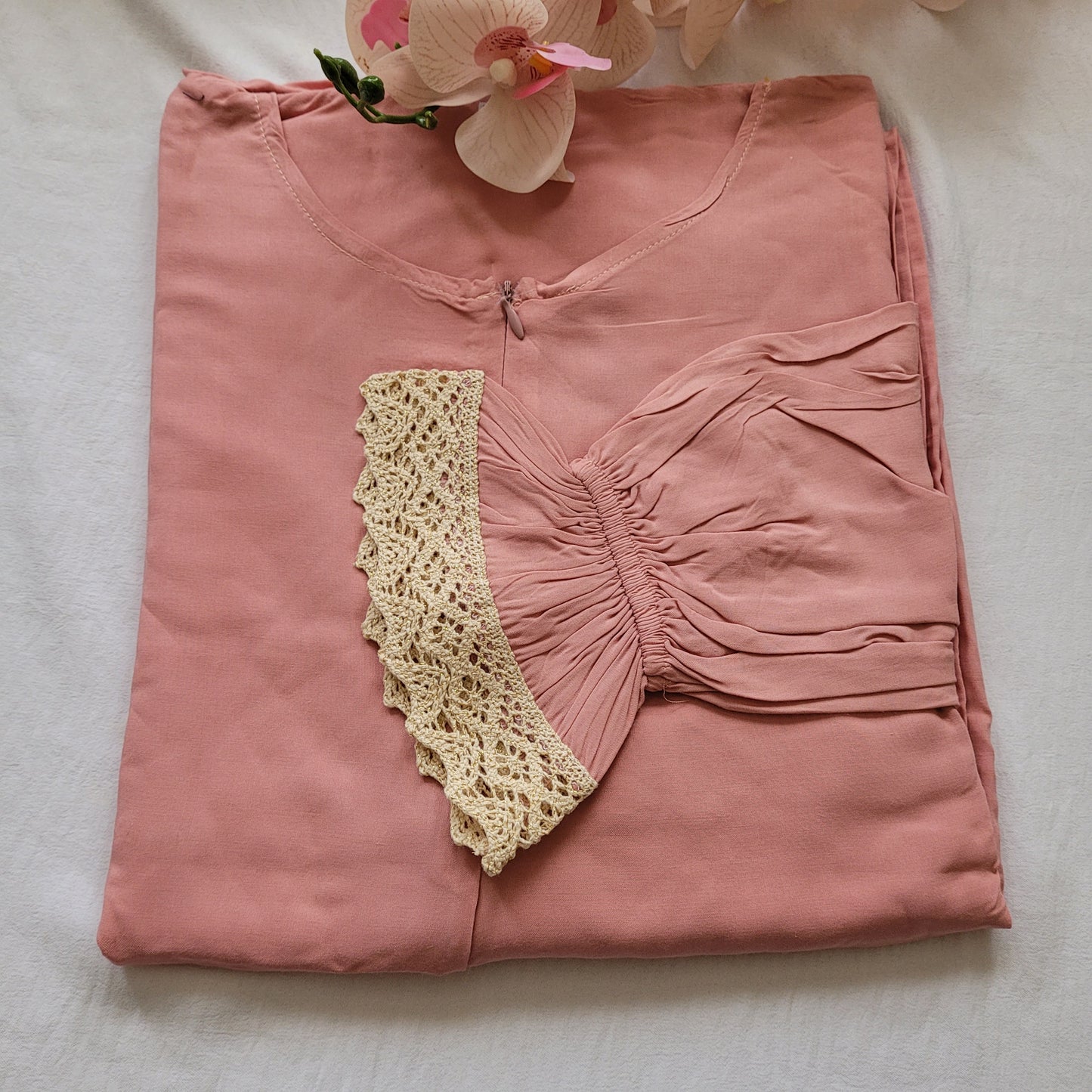 Plain Prayer Dress with Attached Hijab – Soft Viscose  Cotton with Lace Trim | One Size