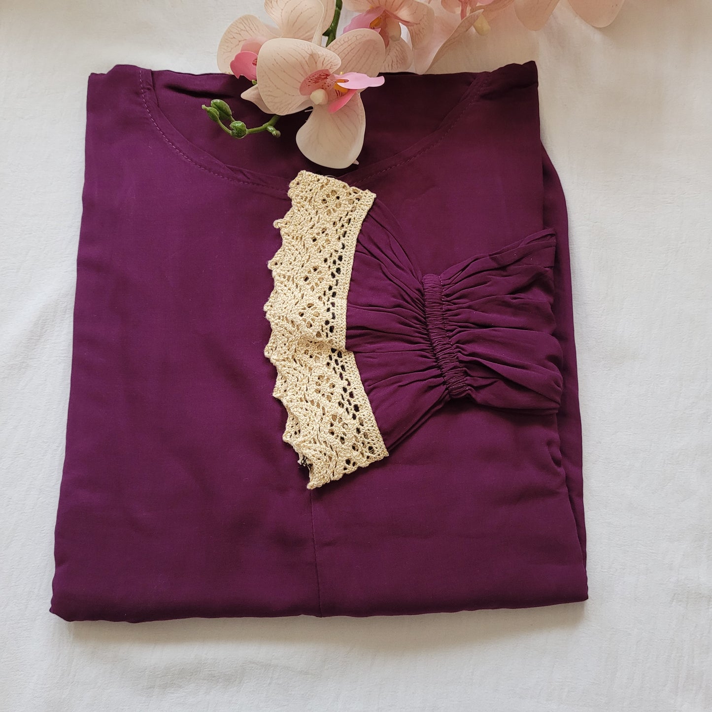 Plain Prayer Dress with Attached Hijab – Soft Viscose  Cotton with Lace Trim | One Size