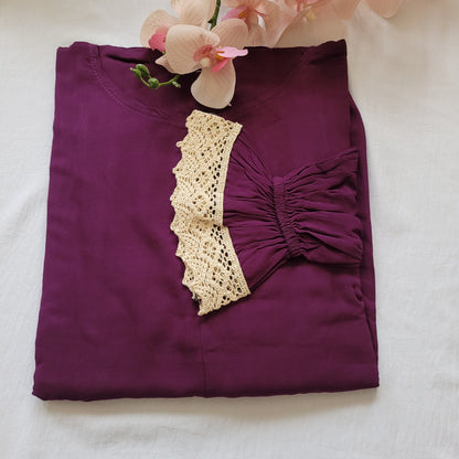 Plain Prayer Dress with Attached Hijab – Soft Viscose  Cotton with Lace Trim | One Size