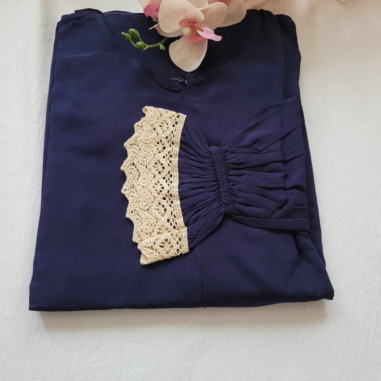 Plain Prayer Dress with Attached Hijab – Soft Viscose  Cotton with Lace Trim | One Size